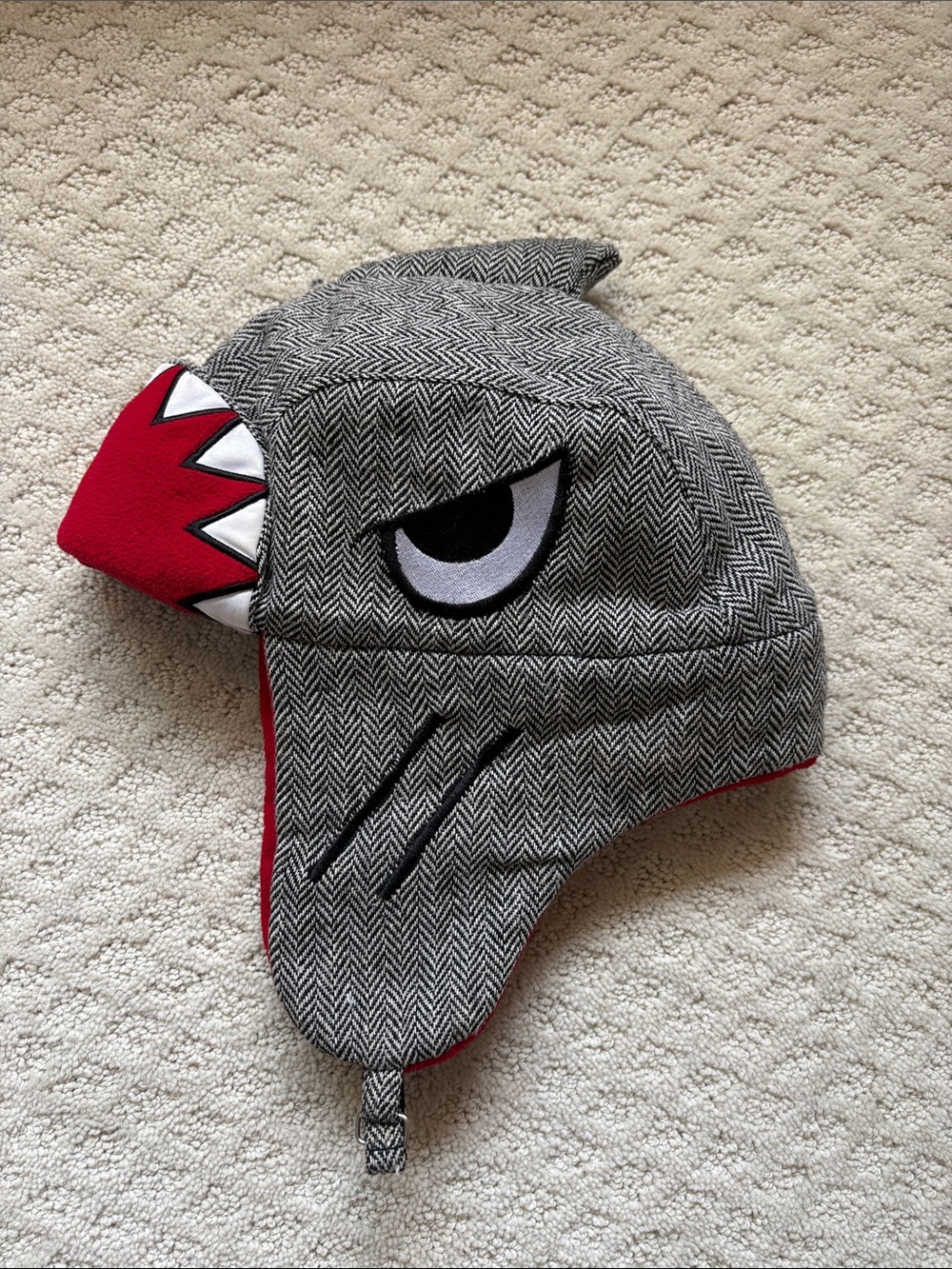 Kids Shark Earflap Hat - Gray with Red Accent